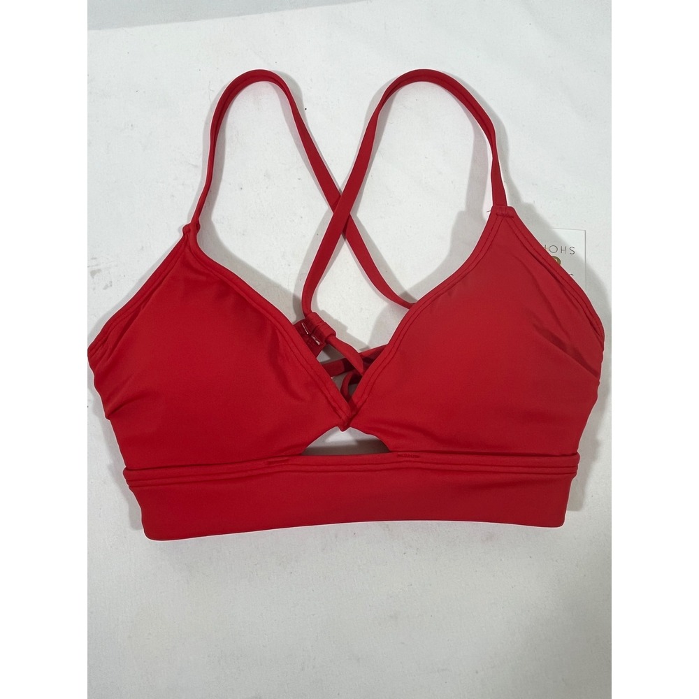 Shade & Shore Cutout Bikini Top Women 34B Red Tie Back Beach Pool Resortwear